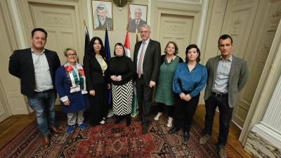 European trade union leaders at Embassy of Palestine