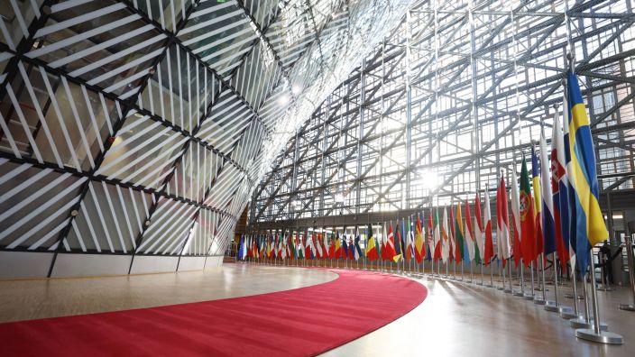 Reception hall at the European Council ahead of 6 March meeting