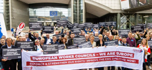 Demonstration outside the European Parliament to support more democracy at work