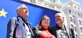 Esther Lynch with Unai Sordo (CCOO) and Pepe Álvarez (UGT).