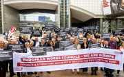 Demonstration outside the European Parliament to support more democracy at work